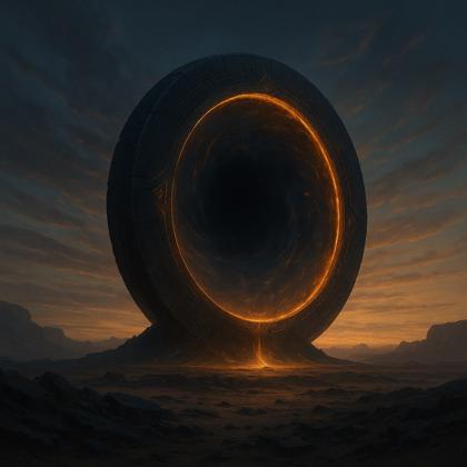 Un anillo de piedra ardiendo en un desierto